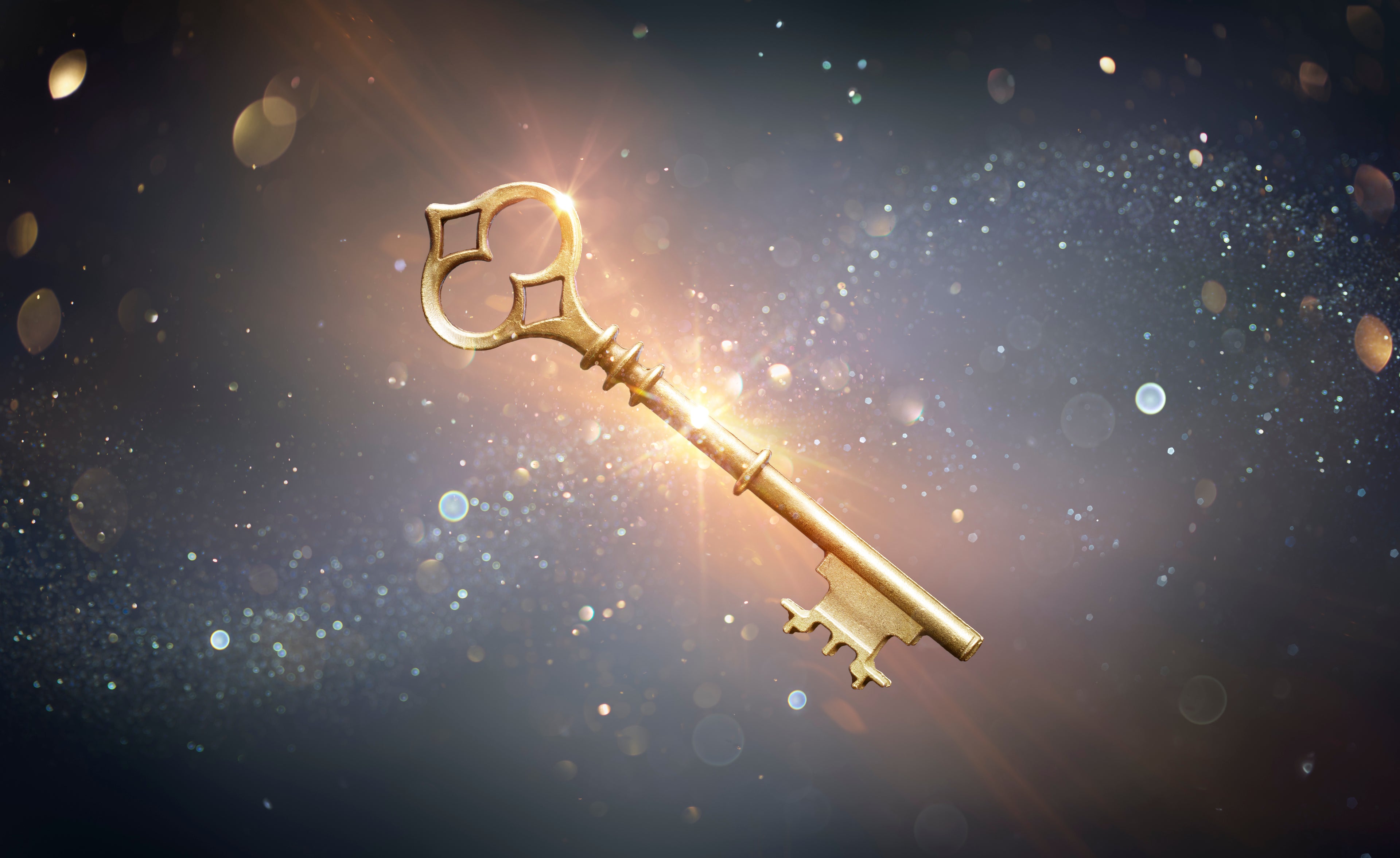 brass key with light dusted blurred background