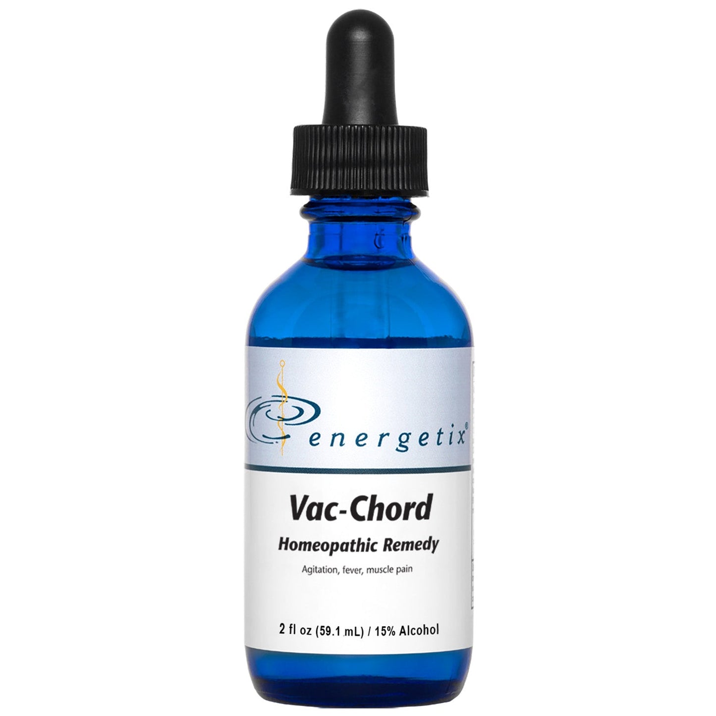 Blue dropper bottle labeled 'energetix Vac-Chord' on a white background
